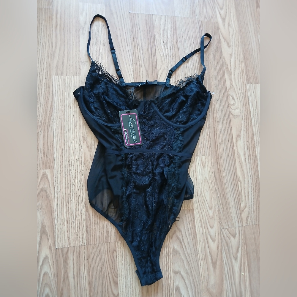 Love Unuversity Women's Black Lingerie Bodysuit